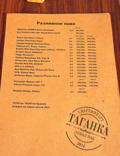 Пивная карта на крафте
